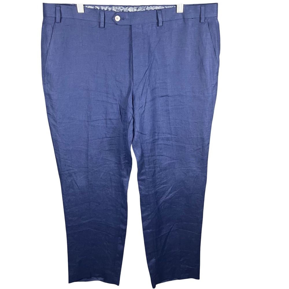 Ralph Lauren Dress Pants Mens 40x30 Navy Blue 100% Linen Flat Front